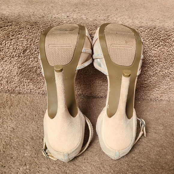 ZigiSoho Platform Stiletto Heels Beige w/ Blue/Green Irridescent Crystals 6.5 W - Picture 9 of 17
